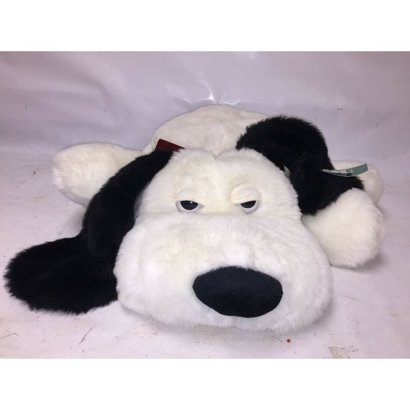 Lovable Huggable Lying DOG PLUSH 28" very soft black/white Pup - Picture 4 of 11